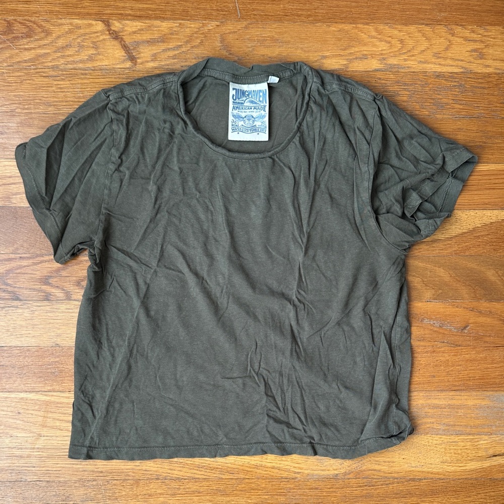 Jungmaven cropped ojai tee - olive green - size s